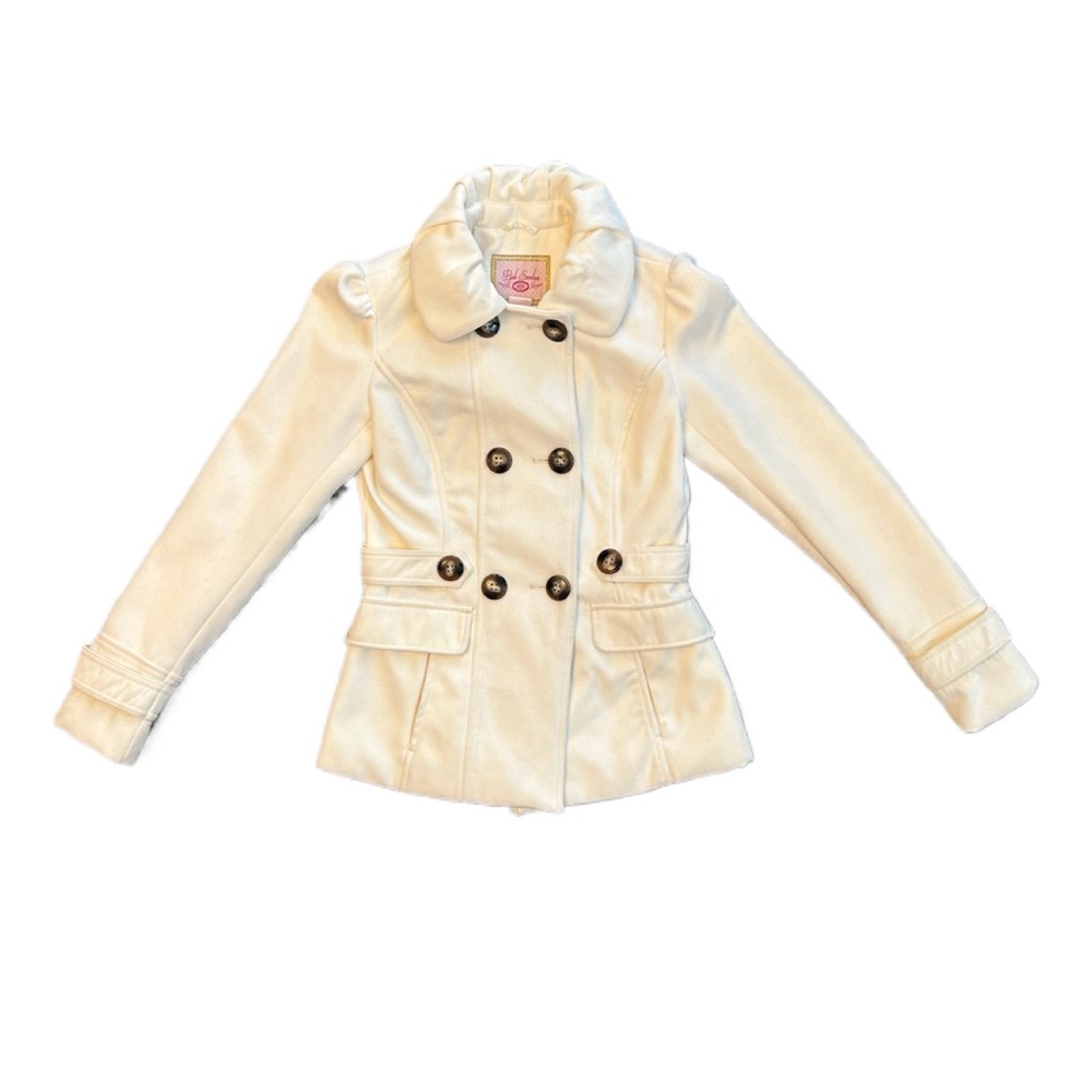 Pink Envelope off white cream colored peacoat jacket with detachable hood xs